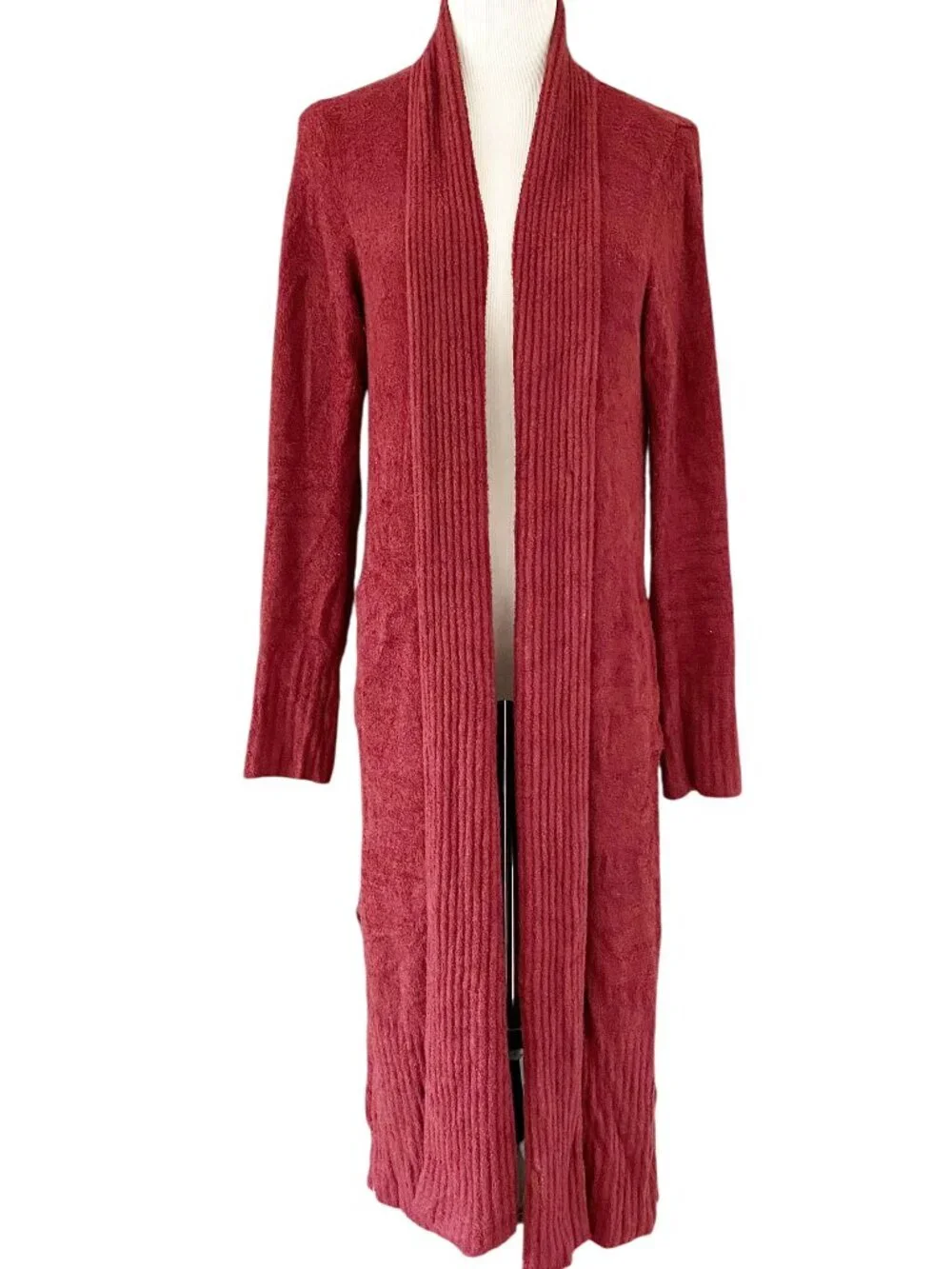Barefoot Dreams CozyChic Lite Catalina Long Cardigan Sweater Garnet Red Small